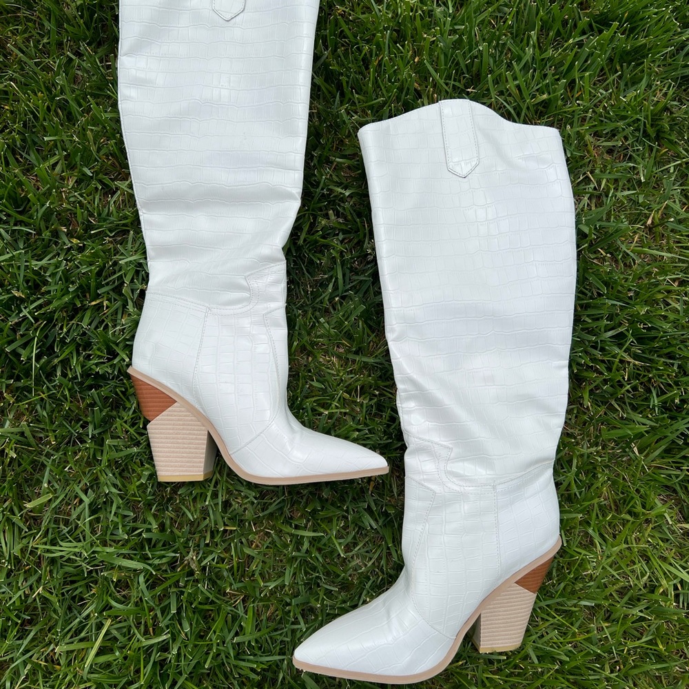 Over the Knee White Cowgirl Boots